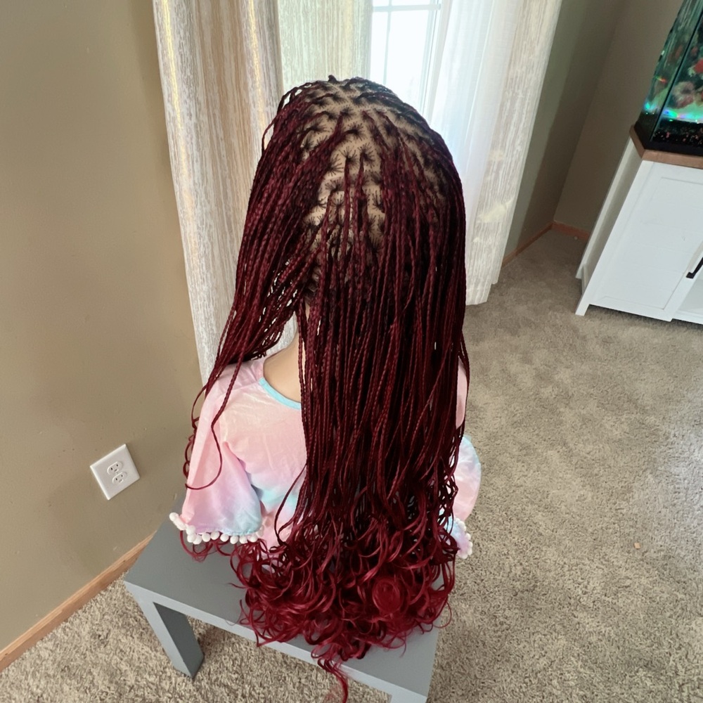 Burgundy French curls wig